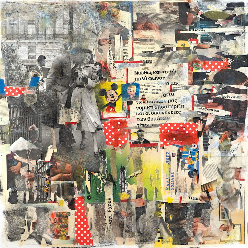 Jason and Medea, 1x1m, painting and collage on canvas, 2024